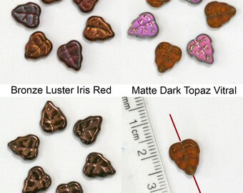25 contas de vidro prensado tcheco folhas 8 x 10 mm bronze brilho íris topázio vermelho vitrai marrom escuro
