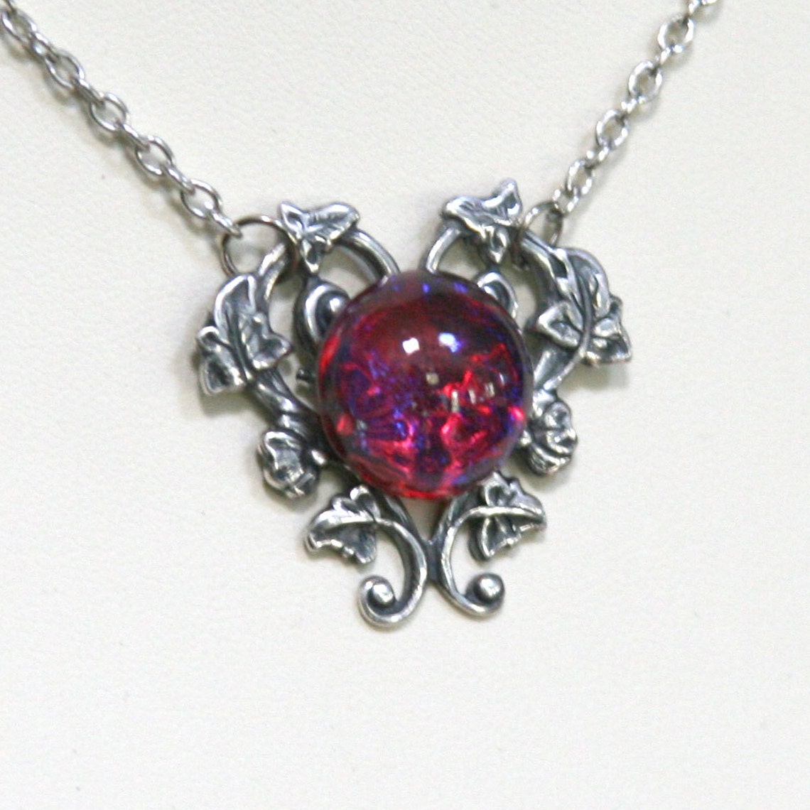 Dragon's Breath Glass Fire Opal Cabochon Silver Heart Vine | Etsy