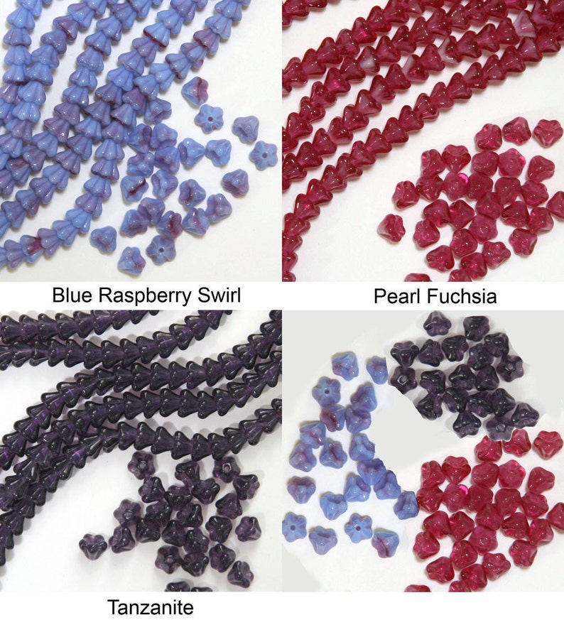 50 Luster-Amethyst Crystal Czech Glass Beads Baby Bell Flower 4x6mm