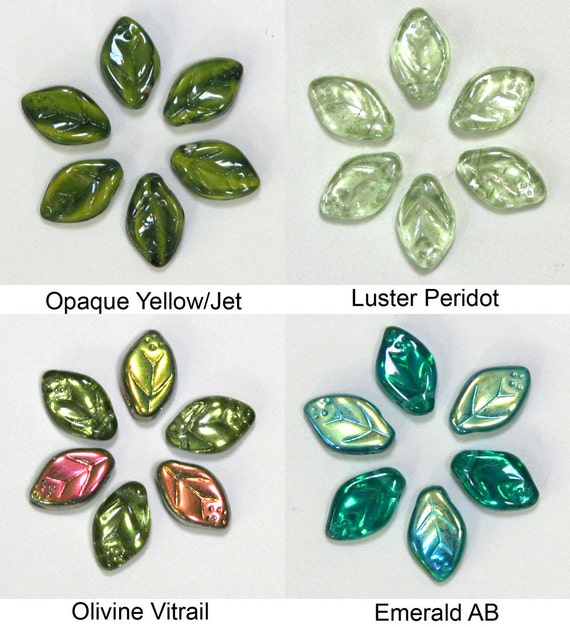 Leaves 20 Czech Pressed Glass Olivine Green 18x14mm Leaf Beads