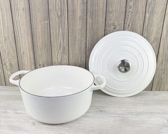 Le Creuset White 7.25qt #28 Cast Iron Dutch Oven Round France