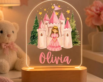 Personalized Princess Night Light, Custom Castle Nursery Lamp, Baby Girl Name LED Light, Pink Bedroom Decor, Princess Gift