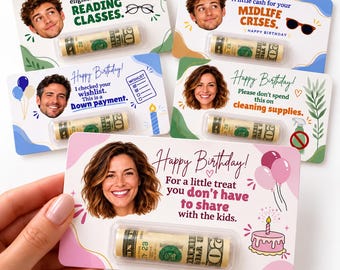 Personalized Birthday Money Holder with Photo, Funny Cash Gift Card for Adults, Custom Face Birthday Gift for Mom, Dad, Friends, Him or Her