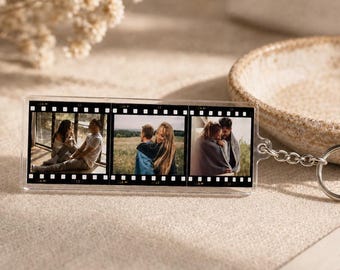 Custom Photo Film Strip Keychain, 3 Photo Keychain, Couples Gift, Anniversary Gift, Custom Picture Keychain for Him Her Boyfriend Girlfriend