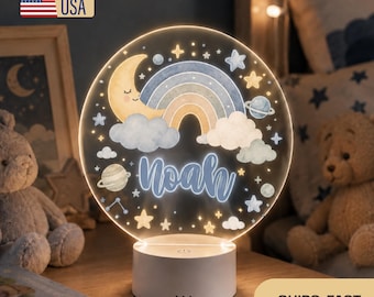 Personalized Baby Night Light, Custom Name Nursery Lamp, Moon Rainbow Stars LED Light, Baby Shower Gift, Kids Room Decor, Newborn Gift