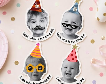 Personalized Birthday Stickers with Photo, Funny Custom Birthday Stickers, Waterproof Cup Stickers, Custom Photo Party Stickers