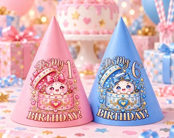 Gorro de cumpleaños blandito con forma de empanadilla, gorro de fiesta personalizado con la edad, linda decoración de cumpleaños con forma de empanadilla, gorro cónico de cumpleaños infantil kawaii, número personalizado