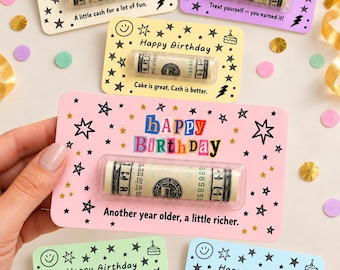 Birthday Money Holder Card with Clear Cash Dome, Funny Happy Birthday Card, Cash Gift for Teens and Adults, Choose Your Color and Phrase