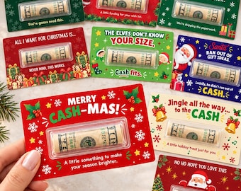 Christmas Money Holder Card, Funny Cash Gift with Clear Dome, Holiday Stocking Stuffer, Secret Santa Gift, 3x5 Cash Holder
