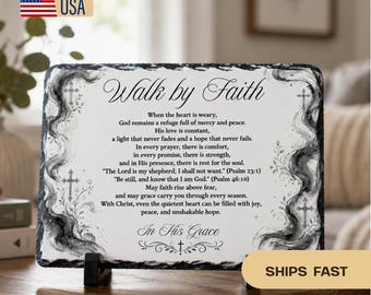 Walk by Faith Slate Plaque, Christian Gift, Religious Home Decor, Faith Plaque, Scripture Decor, Inspirational Desk Sign, Christian Gift