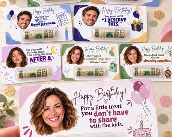 Personalized Birthday Money Holder with Photo, Funny Cash Gift Card for Adults, Custom Face Birthday Gift for Mom, Dad, Friends, Him or Her