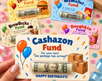 Funny Birthday Money Holder Card Set, Cash Gift Cards with Clear Plastic Domes, 11 Designs, 3x5 Inch, Coffee, Food & Shopping Birthday Gifts