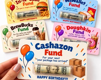 Funny Birthday Money Holder Card Set, Cash Gift Cards with Clear Plastic Domes, 11 Designs, 3x5 Inch, Coffee, Food & Shopping Birthday Gifts