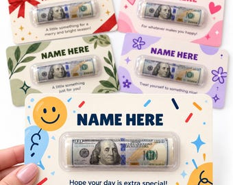 Personalized Money Holder Card, Custom Name Cash Gift, Birthday Money Gift, Christmas Stocking Stuffer, Gifts for Teens and Adults