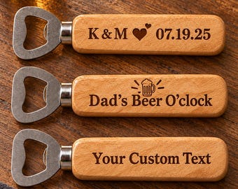 Personalized Wooden Bottle Opener, Custom Laser Engraved Beer Opener, Dad Gift, Groomsmen Gift, Custom Logo Bottle Opener