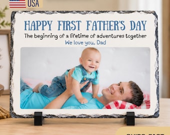 First Father’s Day Photo Slate Plaque, Custom Dad Gift From Baby, Personalized Stone Picture Frame, New Dad Keepsake Gift