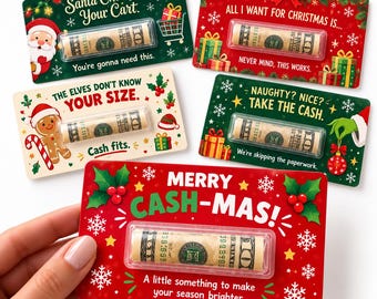 Christmas Money Holder Card, Funny Cash Gift with Clear Dome, Holiday Stocking Stuffer, Secret Santa Gift, 3x5 Cash Holder