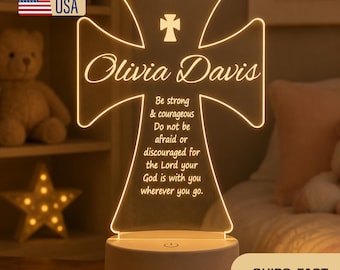 Personalized Cross Night Light, Custom Name Baptism Gift, Christian Nursery Decor, Christening Keepsake for Baby Boy or Girl