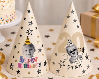 Gorros de fiesta de cumpleaños personalizados con foto, gorro de fiesta con cara personalizada, gorro de cumpleaños con edad y nombre, gorros de fiesta para niños y adultos, decoración de cumpleaños personalizada