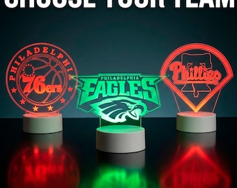 Lámpara LED nocturna deportiva de Filadelfia / Lámpara acrílica personalizada de los Eagles, los 76ers y los Phillies