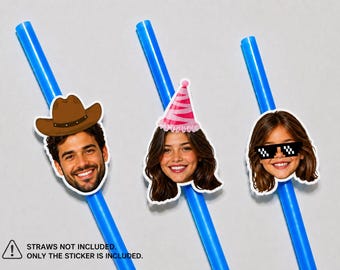 Adornos personalizados para pajitas con caras, decoración personalizada para fiestas con fotos, divertidos adornos para pajitas con caras, recuerdos para fiestas de cumpleaños, recortes personalizados de caras