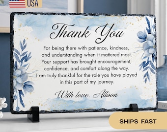 Personalized Thank You Stone Plaque, Appreciation Gift with Floral Design, Custom Keepsake Plaque for Teacher Mentor Friend Caregiver