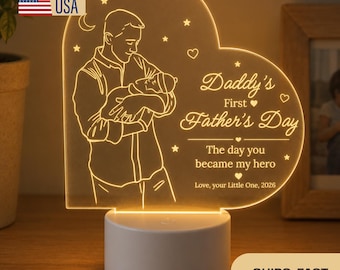 Personalized First Father’s Day Acrylic LED Night Light, Custom Dad Gift From Baby