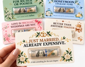 Wedding Money Holder Card Set, Funny Cash Gift for Newlyweds, Honeymoon Fund Card, Clear Dome Included, 9 Designs