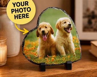 Custom Heart Photo Slate Plaque, Personalized Stone Picture Gift, Dog Mom, Gift for her him, Custom Dog Picture Memorial Gift