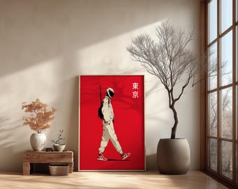 Póster de arte callejero de Tokio, lámina de anime de Tokio, lámina de anime callejero, arte mural de Tokio, lámina minimalista japonesa, lámina Hypebeast, dibujos animados de Tokio