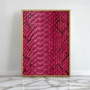 Pink Python Print Wall Art Print, Snake Skin Texture Poster, Glossy Magenta Scale Print, Y2K Glam Decor for Bedroom or a Dressing Room Walls