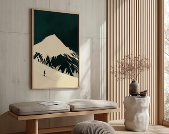 Póster de esquí vintage, lámina de esquí minimalista, arte mural alpino, póster de esquí japonés, lámina de esquí retro, arte mural Japandi, póster de esquí retro