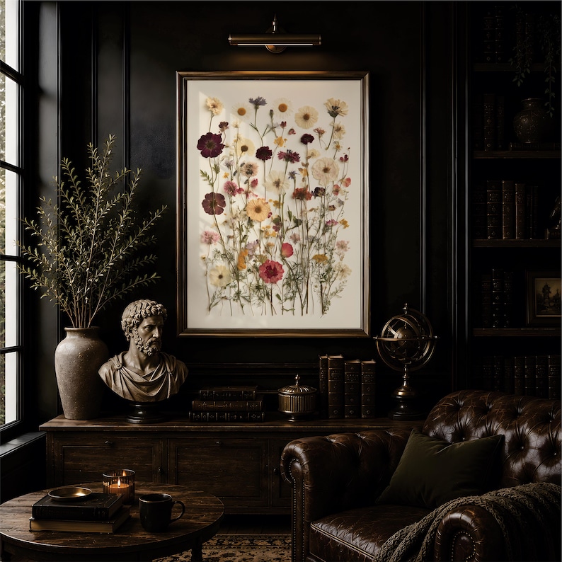 Pressed Wildflowers Art Print, Botanical Herbarium Wall Art, Vintage Dried Meadow Flowers Poster, Ivory and Blush Pressed Flowers Wall Decor image 9