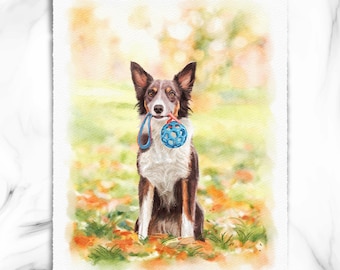 100% Hand-Painted Watercolor Pet Portrait, Custom Dog Memorial Art, Gift for Pet Lover
