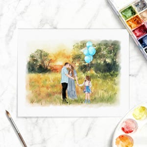 Portrait personnalisé dessiné à la main à partir d&#39;une photo, aquarelle, portrait de famille avec animal de compagnie, portrait de couple, cadeau d&#39;une fille, cadeau d&#39;anniversaire