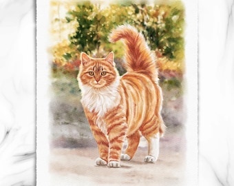 Personalized Pet Portrait from Photo, Hand-Painted Watercolor Cat Memorial Gift