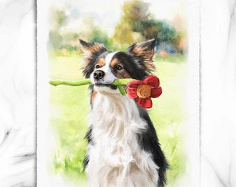 Custom Watercolor Dog Portrait, Hand-Painted Pet Art, Personalized Memorial Gift