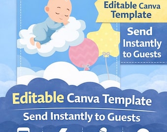 Editable Baby Shower Invitation Template | Blue Boy "Little One" Canva Design (Digital Invite)