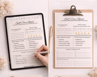 Self-Care Reset Planner for Wellness  | Minimal Wellness, Mood Tracker (Digital PDF)