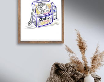 Cereal Surreal Line Art Illustration Conceptual Modern Wall Poster