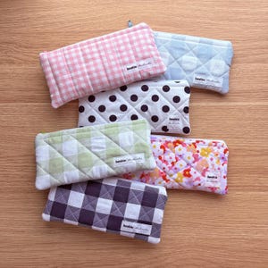 Handmade Pencil Case | Zipper Pouch | Quilted | Gingham | Floral | Polka Dots | Cotton | Rustic