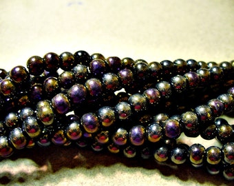 Glass Beads Purple Peacock Black  Round 6MM