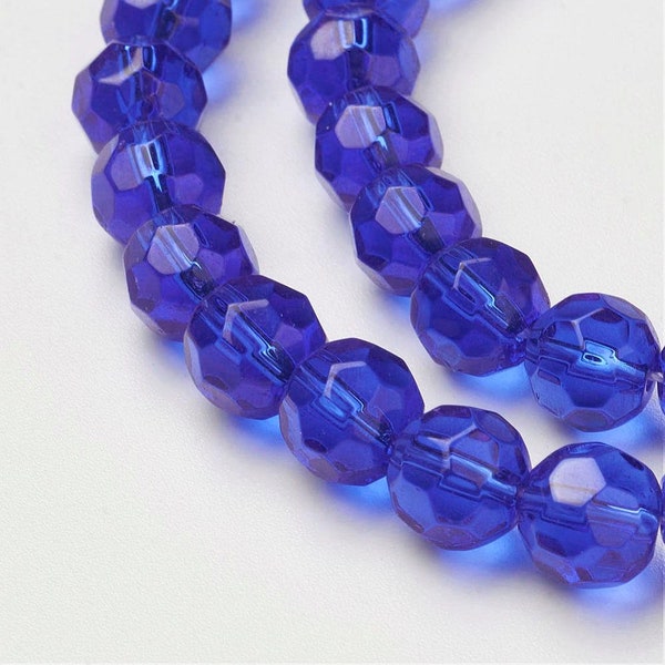 Crystal Beads Faceted Dark Blue Round 8mm