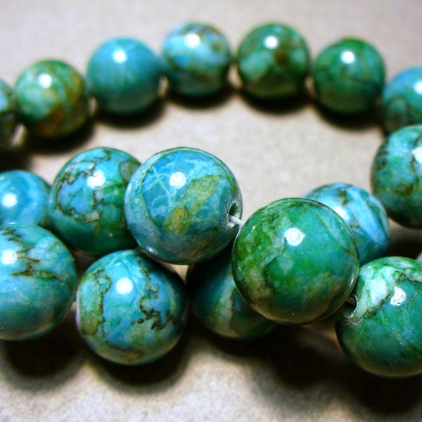 Web Jasper Beads Gemstone Green Round 14-15MM