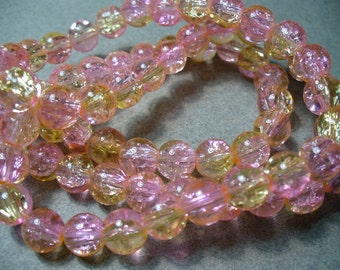 Crackle Glass Beads Pale Pink and Pale Yellow 8MM