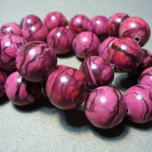 Web Jasper Beads Gemstone Raspberry Round 15-16mm image 1