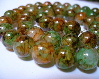 Crackle Glass Beads Oranges Greens and Browns (Looks like Agate) 10mm