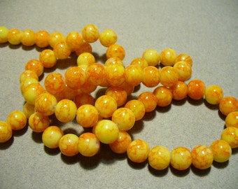 Glass Beads Orange and Yellow Round 8-9mm