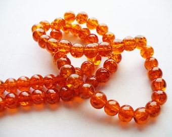 Crackle Glass Dark Orange Beads  8MM