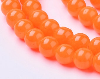 Jade Glass Beads Dark Bright Orange Round 8MM